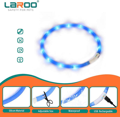 LED Light up Dog Collar, Cutable Silicon USB Rechargeable Glow Light Collar for All Dogs, Waterproof 3-Modes Flashing Dog Collar for Dark Outdoor Training Playing (27.5 Inch/70Cm)