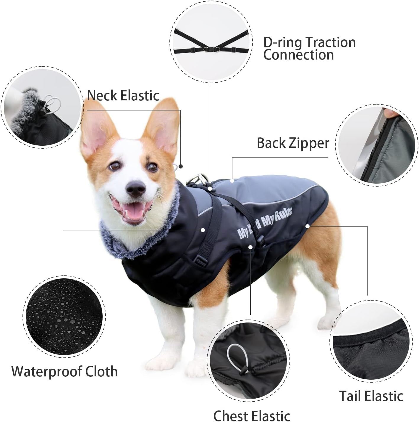 Dog Coats for Medium Dogs, Large Small Dogs Cold Weather Coats Winter Waterproof Warmest Dog Outdoor Snow Jacket with Built in Harness for Girls Boys Best Cozy Dog Apparel (Gray,4Xl)
