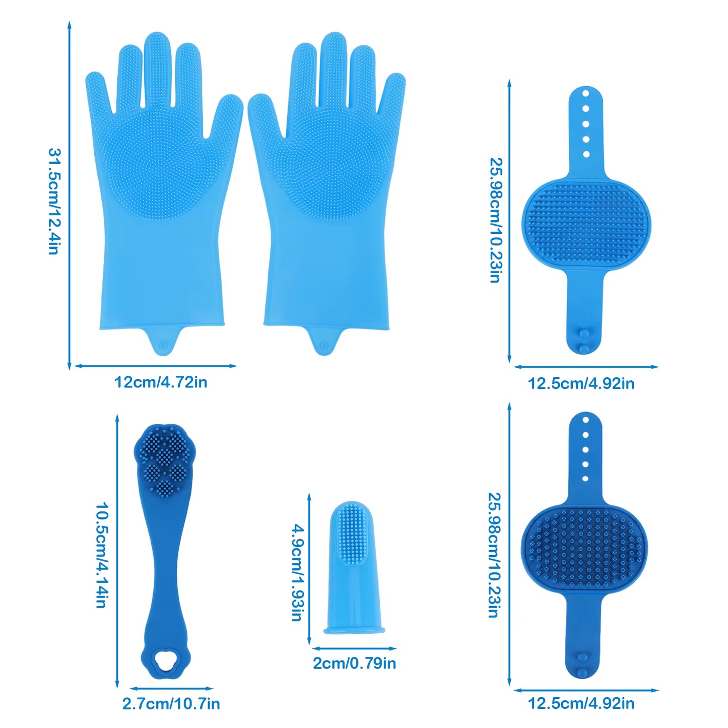 6PCS Pet Grooming Kit Silicone Dog Bath Brush Dog Toothbrush Finger Dog Bath Gloves Dog Shampoo Brush Cat Dog Bathing Supplies