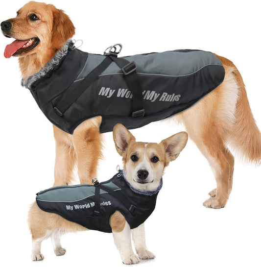 Dog Coats for Medium Dogs, Large Small Dogs Cold Weather Coats Winter Waterproof Warmest Dog Outdoor Snow Jacket with Built in Harness for Girls Boys Best Cozy Dog Apparel (Gray,4Xl)