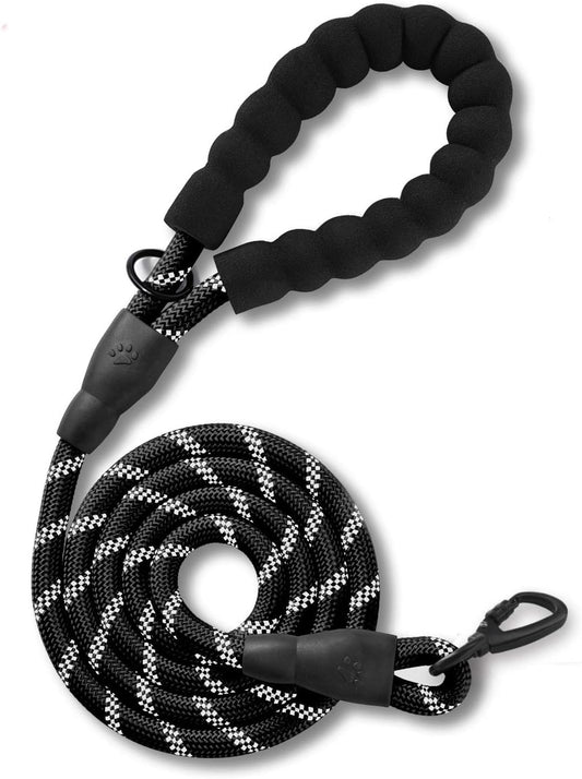 5 FT Strong Dog Leash with Comfortable Foam Handle and Highly Reflective Threads with Metal Clasp and Rubber Enhanced Joint Dog Leashes for Medium and Large Dogs Black