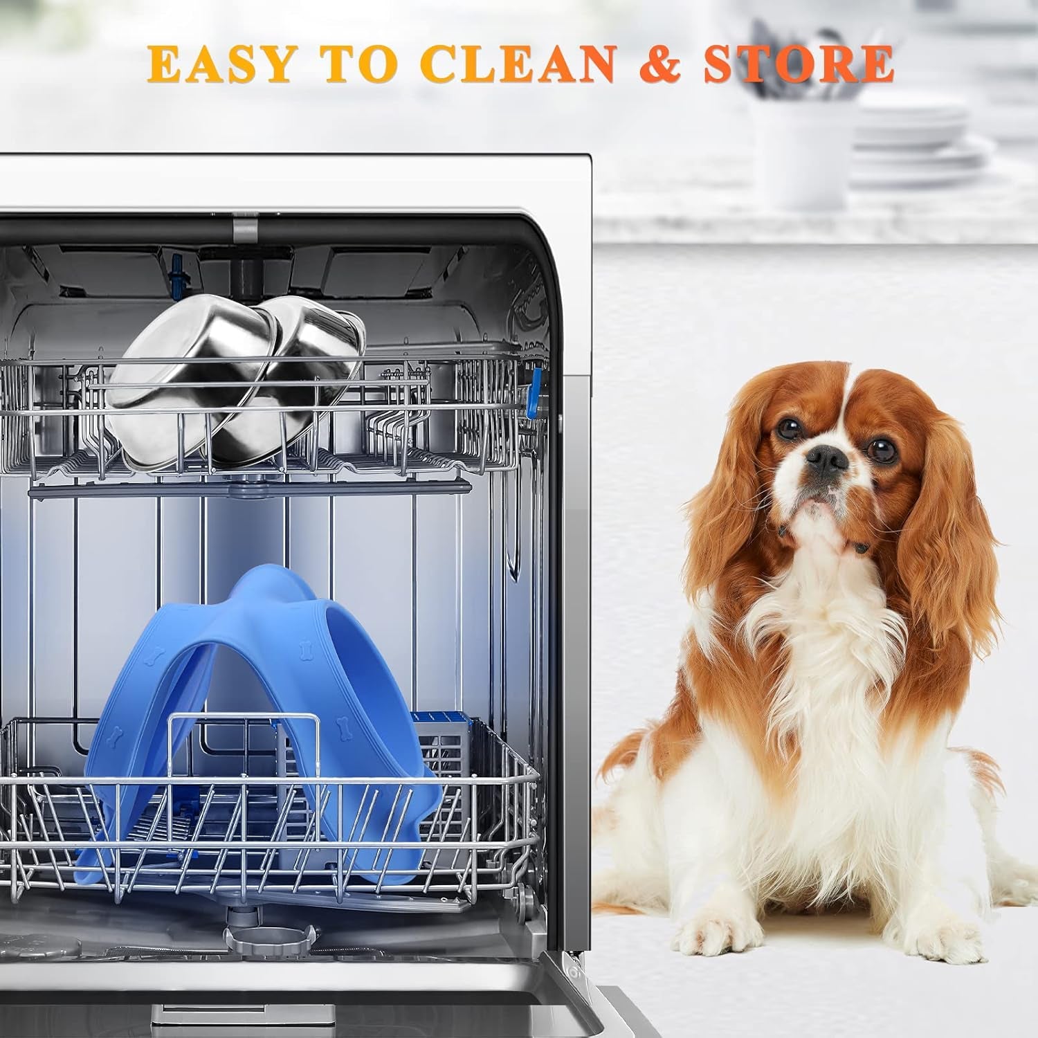 Dog Bowls, Dog Food Bowls, Stainless Steel Cat Puppy Water Bowls with Non Spill Skid Resistant Silicone Mat, Small, Blue