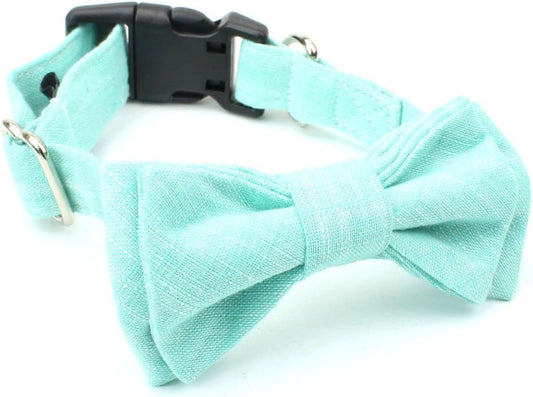 Dog Cotton Collar with Bow Tie - Sand Wash Mint S