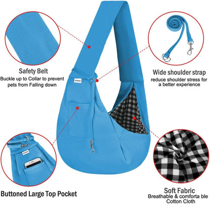 Small Pet Sling Carrier-Hands Free Reversible Pet Papoose Bag Tote Bag with a Pocket Safety Belt Dog Cat for Outdoor Travel