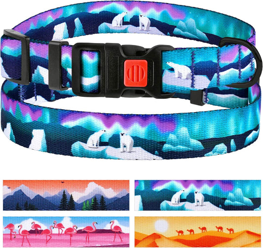 Print Dog Collar Nylon Pattern Adjustable Nature Pet Collars for Dogs Small Medium Large Puppy (Northern Lights, Neck Fit 10"-13")