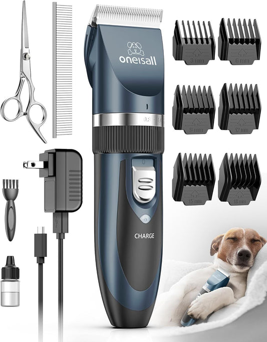 Oneisall Dog Clipper Low Noise, Dog Grooming Kit with Rechargeable, Dog Shaver