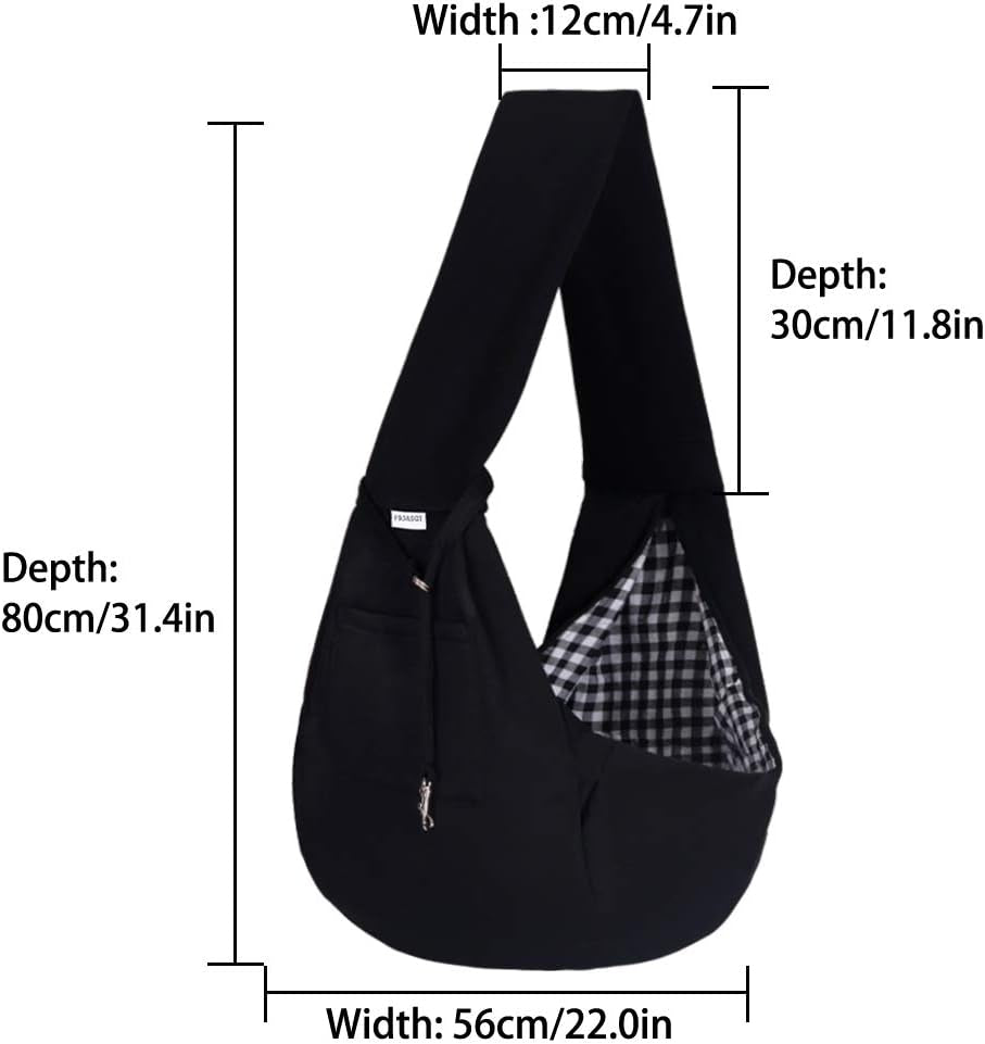 Small Pet Sling Carrier-Hands Free Reversible Pet Papoose Bag Tote Bag with a Pocket Safety Belt Dog Cat for Outdoor Travel Black