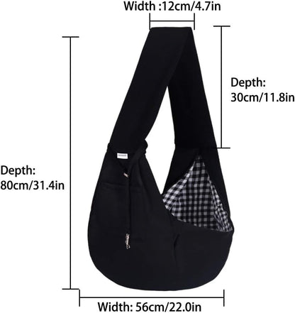 Small Pet Sling Carrier-Hands Free Reversible Pet Papoose Bag Tote Bag with a Pocket Safety Belt Dog Cat for Outdoor Travel Black