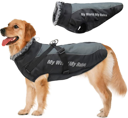 Dog Coats for Medium Dogs, Large Small Dogs Cold Weather Coats Winter Waterproof Warmest Dog Outdoor Snow Jacket with Built in Harness for Girls Boys Best Cozy Dog Apparel (Gray,4Xl)