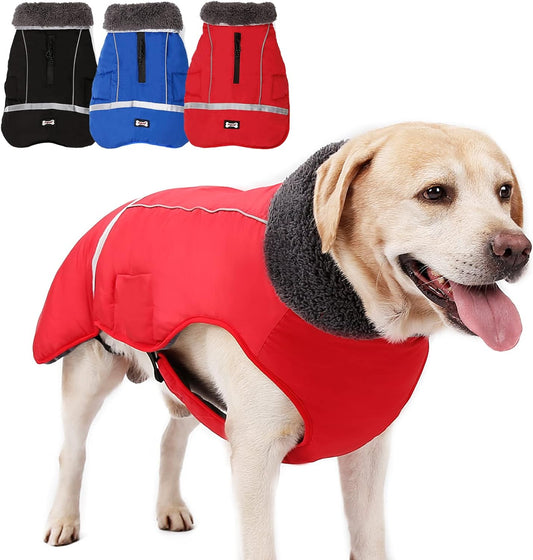 Warm Dog Clothes for Small Dogs, Adjustable Cold Weather Dog Coats, Safety Dog Jackets with Reflective Strips and Two-Way Zipper Red S