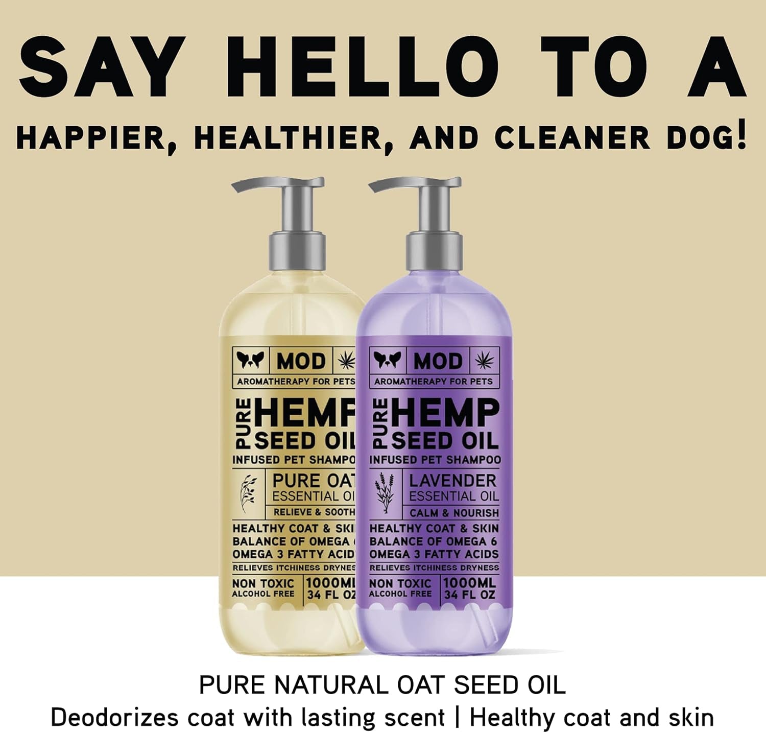 Hemp & Oatmeal Pet Shampoo for Dogs | All Natural Pure Essential Oils | Balance of Omega 6 & Omega 3 Fatty Acids | for Deodorizing, Allergies, Itching, Dry and Sensitive Skin - 34 OZ Pump Bottle