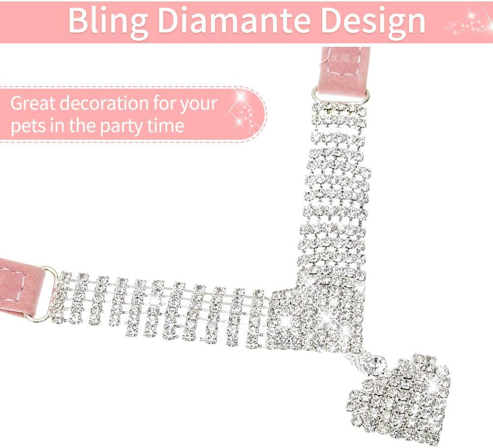 Cute Dog Necklace - Rhinestone Dog Collar, Soft Velvet Collar for Girl Boy Cats Dogs, Sparkling Pet Neck Decoration, Adjustable Pet Collar for Puppies Cats Small Medium Dogs, Pink XS