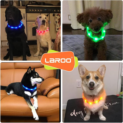 LED Light up Dog Collar, Cutable Silicon USB Rechargeable Glow Light Collar for All Dogs, Waterproof 3-Modes Flashing Dog Collar for Dark Outdoor Training Playing (27.5 Inch/70Cm)