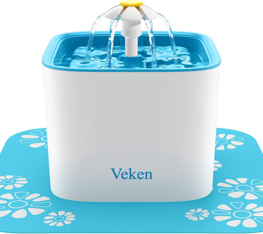 Pet Fountain, 84Oz/2.5L Automatic Cat Water Fountain Dog Water Dispenser with 3 Replacement Filters & 1 Silicone Mat for Cats, Dogs, Multiple Pets, Blue