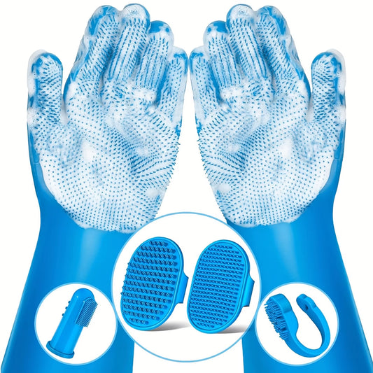6PCS Pet Grooming Kit Silicone Dog Bath Brush Dog Toothbrush Finger Dog Bath Gloves Dog Shampoo Brush Cat Dog Bathing Supplies