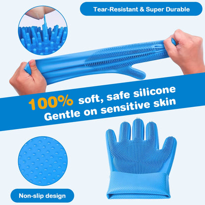 6PCS Pet Grooming Kit Silicone Dog Bath Brush Dog Toothbrush Finger Dog Bath Gloves Dog Shampoo Brush Cat Dog Bathing Supplies