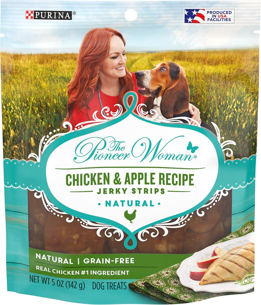 Natural Jerky Grain Free Dog Treats, Chicken & Apple Recipe Jerky Strips - 5 Ounce (Pack of 6)