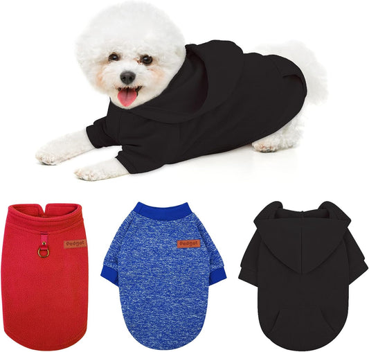 3 Pack Winter Dog Clothes Set Dog Hoodies with Pocket Dog Dog Fleece Vest Pullover Dog Coat Cozy Dog Outfit for Dogs and Cats, Large